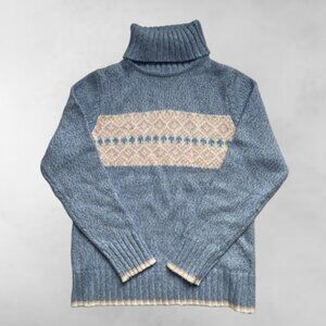 Womens Knit Turtleneck Sweater Blue/Pink/White Border Size Large Pre-owned